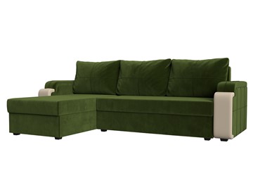 Угловой раскладной диван Николь лайт, Зеленый/Бежевый (микровельвет/экокожа) в Батайске