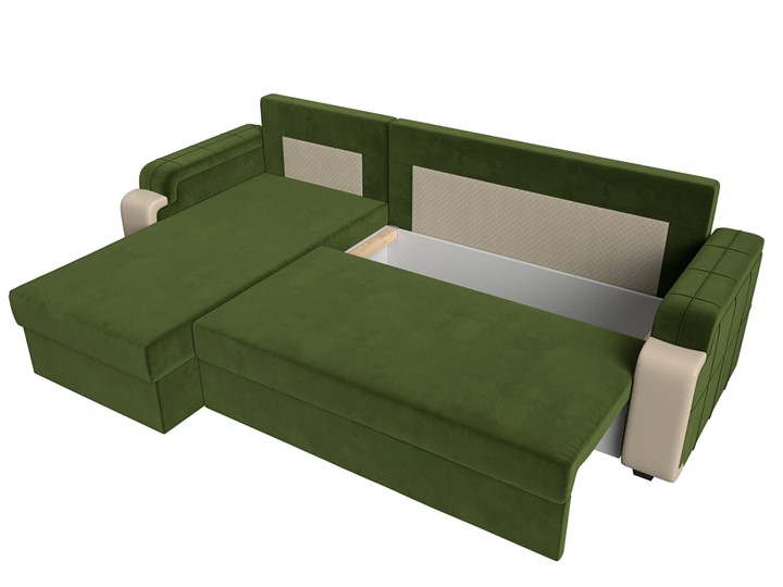 Угловой раскладной диван Николь лайт, Зеленый/Бежевый (микровельвет/экокожа) в Шахтах - изображение 5