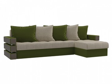 Угловой раскладной диван Венеция, Бежевый/Зеленый (микровельвет) в Шахтах