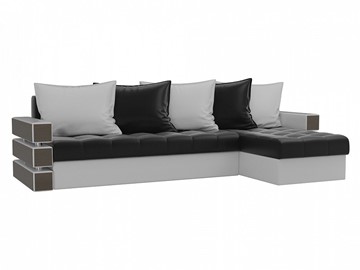 Угловой раскладной диван Венеция, Черный/Белый (экокожа) в Шахтах