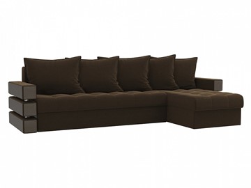 Угловой диван с оттоманкой Венеция, Коричневый (микровельвет) в Шахтах