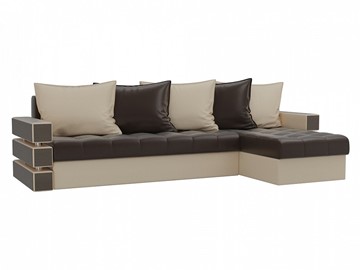 Угловой диван с оттоманкой Венеция, Коричневый/Бежевый (экокожа) в Шахтах