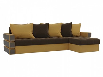 Угловой диван с оттоманкой Венеция, Коричневый/Желтый (микровельвет) в Шахтах