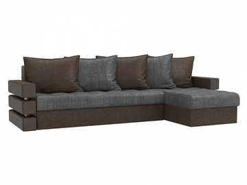 Угловой диван с оттоманкой Венеция, Серый/Коричневый (рогожка) в Шахтах