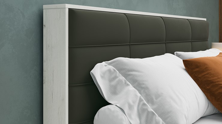 Кровать в спальню Агата тип 1 (Дуб крафт белый, Велюр Серый) в Шахтах - изображение 2