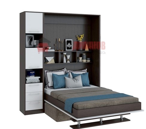 Кровать-шкаф с диваном Бела 1, с полкой ножкой с 1 пеналом, 1600х2000, венге/белый в Шахтах - изображение