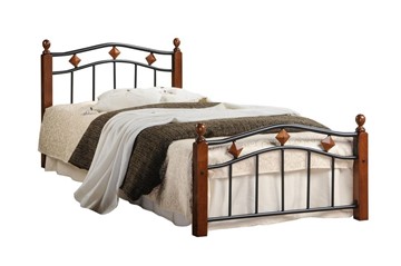 Кровать 1-спальная AT-126 дерево гевея/металл, 90*200 см (Single bed), красный дуб/черный в Шахтах