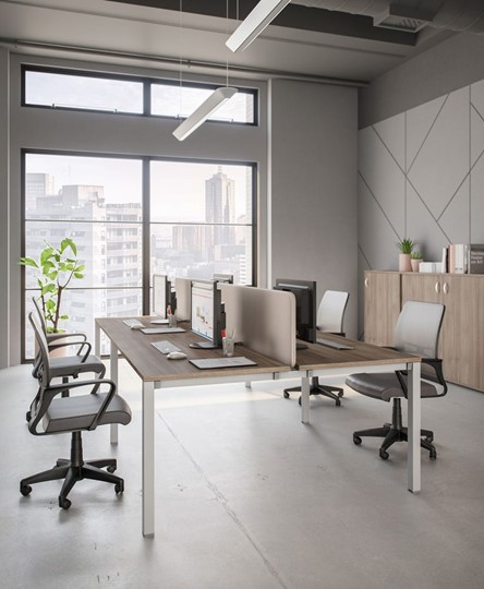Офисный набор мебели Комфорт КФ (дуб шамони темный) на белом металокаркасе в Шахтах - изображение