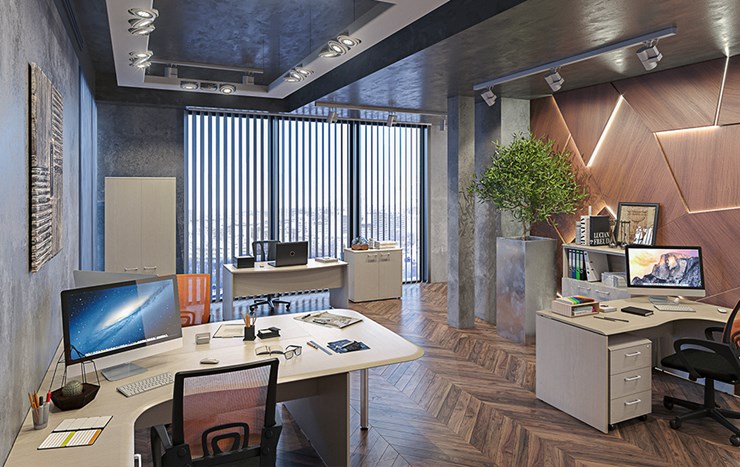 Офисный набор мебели Wave 3, 3 рабочих места и шкафы в Шахтах - изображение
