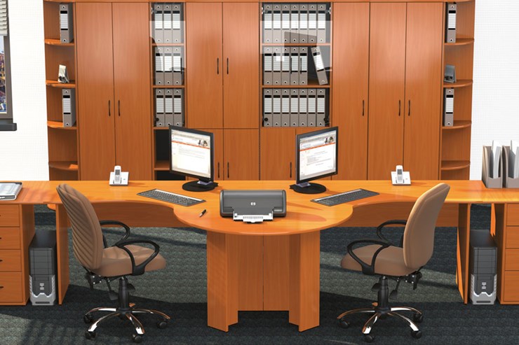 Комплект офисной мебели Классик для двух сотрудников с большим шкафом в Шахтах - изображение