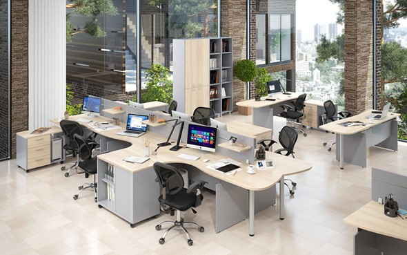 Офисный набор мебели OFFIX-NEW для 4 сотрудников с двумя шкафами в Шахтах - изображение
