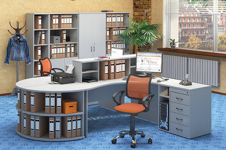 Офисный набор мебели Moно-Люкс для 2 сотрудников с большим шкафом и тумбами в Шахтах - изображение