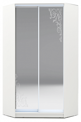 Шкаф-купе угловой 2300х1103, ХИТ У-23-4-66-09, Орнамент, 2 зеркала, белая шагрень в Шахтах - изображение