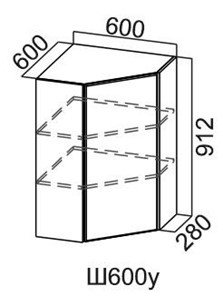 Навесной шкаф угловой, Модус, Ш600у/912, цемент темный в Шахтах - предосмотр