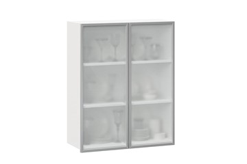 Кухонный высокий шкаф 800, Шервуд, со стеклом ЛД 281.461.000.129, белый/серый в Шахтах