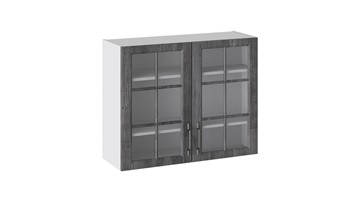 Кухонный шкаф Прованс (Белый глянец/Санторини темный) со стеклом В_72-90_2ДРс в Шахтах