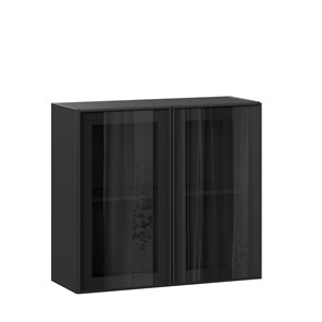 Кухонный шкаф со стеклом 800 Индиго ЛД 298.360.000.149, Чёрный/Чёрный в Таганроге