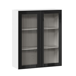 Кухонный шкаф высокий со стеклом 800 Индиго ЛД 298.460.000.030, Белый/Чёрный в Таганроге