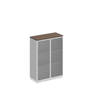 Шкаф для документов средний со стеклянными дверьми в рамке Bravo, дуб гладстоун/белый премиум (90х40х124,6) в Шахтах