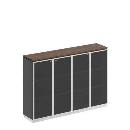 Шкаф для документов средний со стеклянными дверьми в рамке Bravo, дуб гладстоун/антрацит премиум (180,2х40х124,6) в Шахтах - изображение