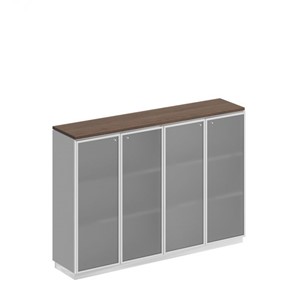 Шкаф для документов средний со стеклянными дверьми в рамке Bravo, дуб гладстоун/белый премиум (180,2х40х124,6) в Шахтах