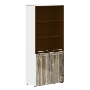 Шкаф колонка со стеклянными и глухими дверями MORRIS  Дуб Базель/Венге Белый MHC 85.2 (854х423х1956) в Шахтах