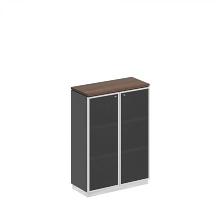 Шкаф для документов средний со стеклянными дверьми в рамке Bravo, дуб гладстоун/антрацит премиум (90х40х124,6) в Шахтах - изображение