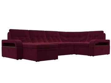 П-образный диван Лига-035, Бордовый (Микровельвет) в Шахтах