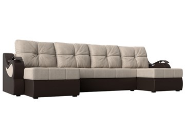 П-образный диван Меркурий П, Бежевый/коричневый (рогожка/экокожа) в Шахтах