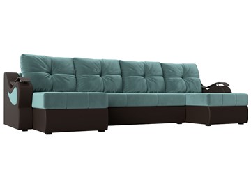 П-образный диван Меркурий П, Бирюзовый\Коричневый (Велюр\Экокожа) в Батайске