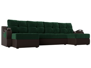 П-образный диван Меркурий П, Зеленый\Коричневый (Велюр\Экокожа) в Батайске