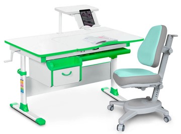 Комплект растущая парта + стул Mealux EVO Evo-40 Z (арт. Evo-40 Z + Y-110 TG) / (стол+полка+кресло) / белый, зеленый, серый в Таганроге