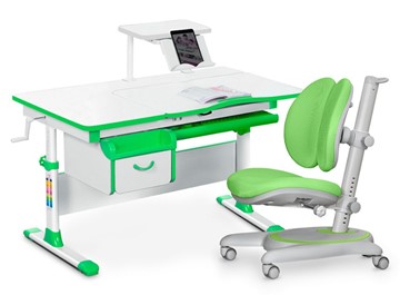 Комплект растущая парта + стул Mealux EVO Evo-40 Z (арт. Evo-40 Z + Y-115 KZ) / (стол+полка+кресло+чехол), белый, зеленый в Батайске